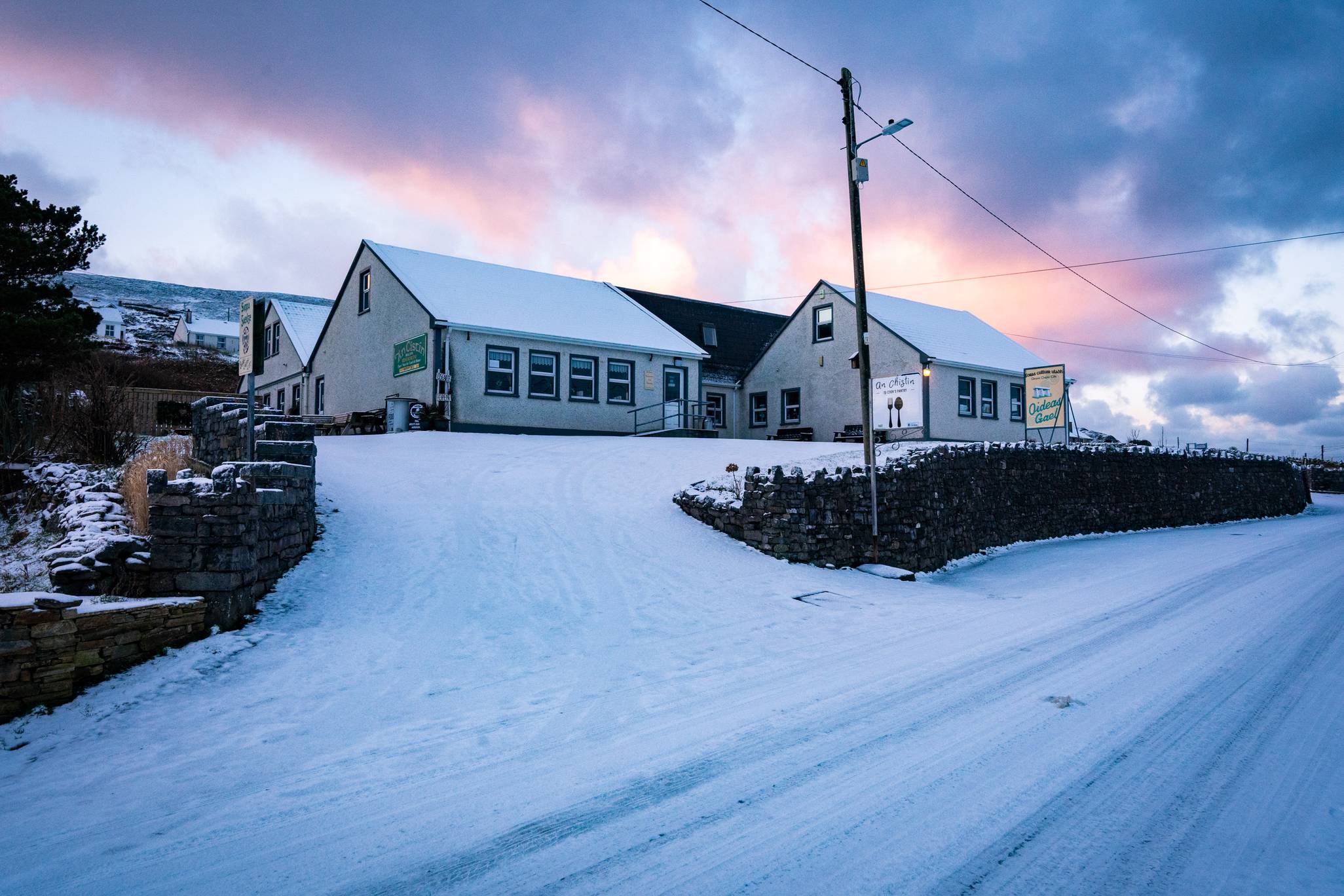 Foras Cultúir Uladh in the snow at dawn