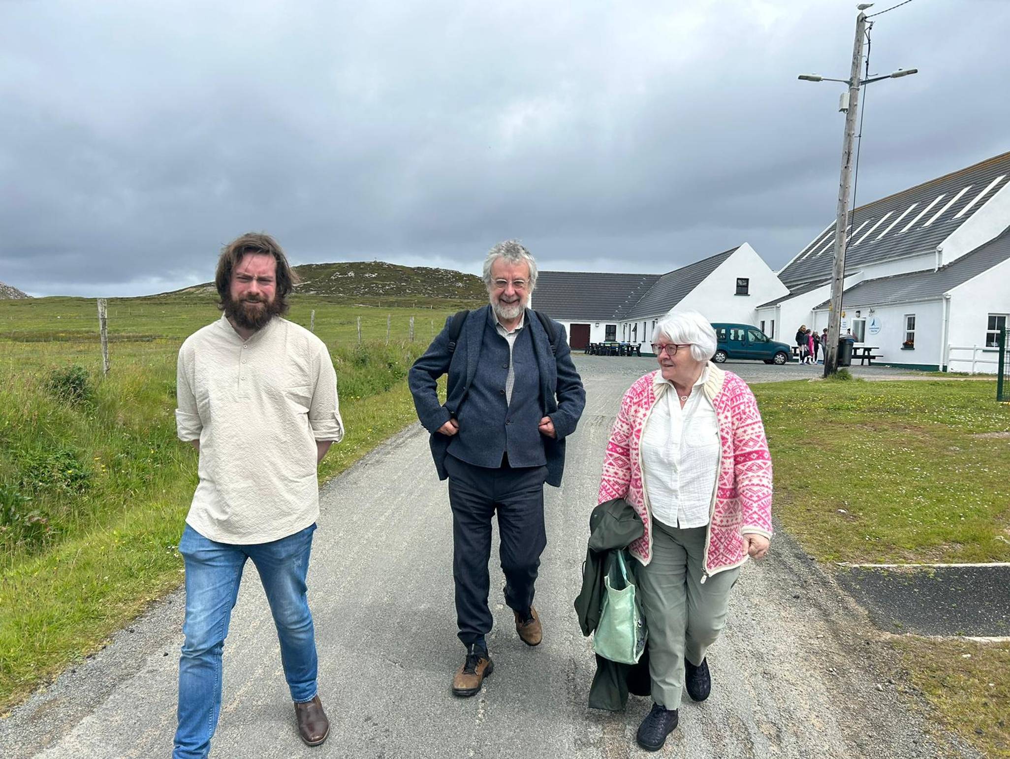 Poet, Dubhán Ó Longáin, writer, Michael Harding, and Áine Ní Dhomhnaill on Tory Island